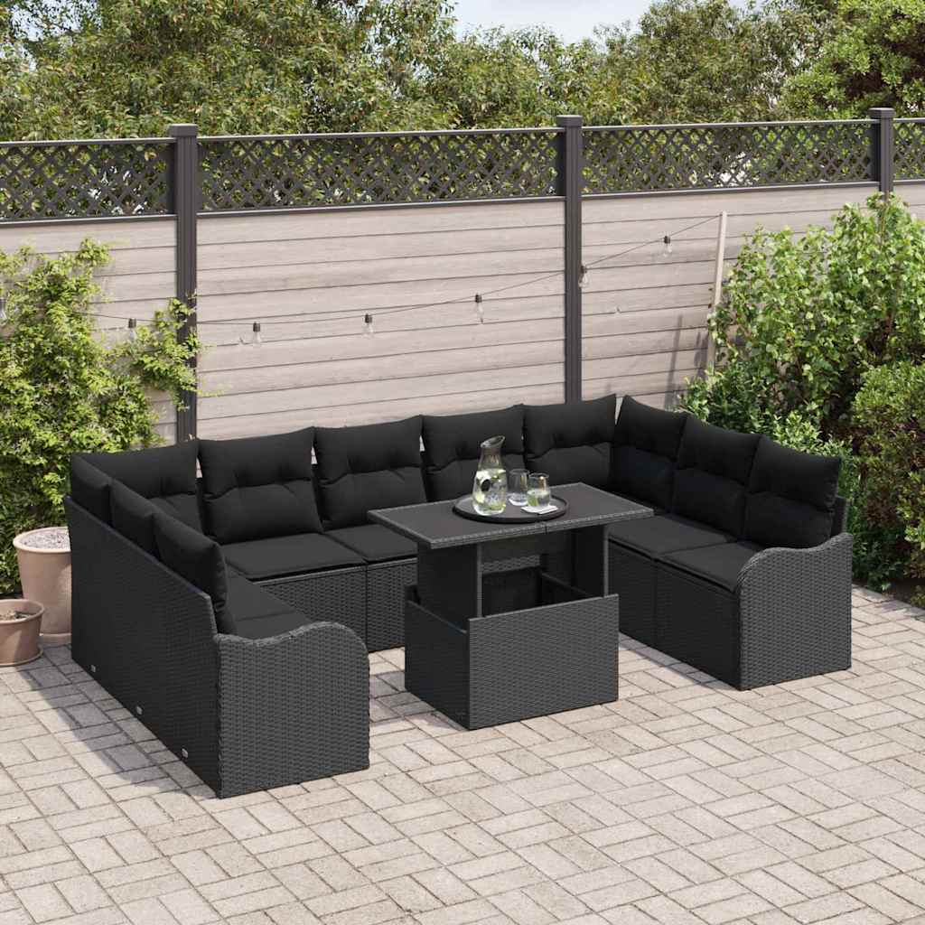 Garden Sofa Set with Cushion 10 pcs Black Poly rattan
