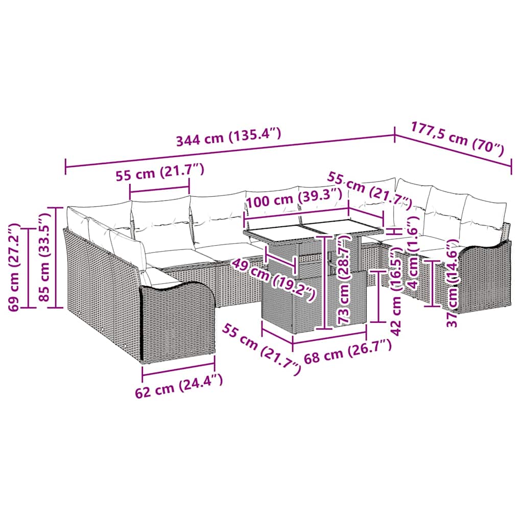 Garden Sofa Set with Cushion 11 pcs Grey Poly rattan