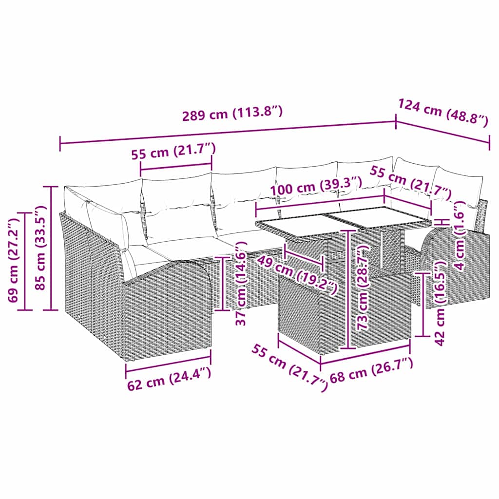 Garden Sofa Set with Cushion 8 pcs Black Poly rattan