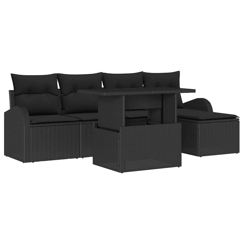 Garden Sofa Set with Cushion 6 pcs Black Poly Rattan