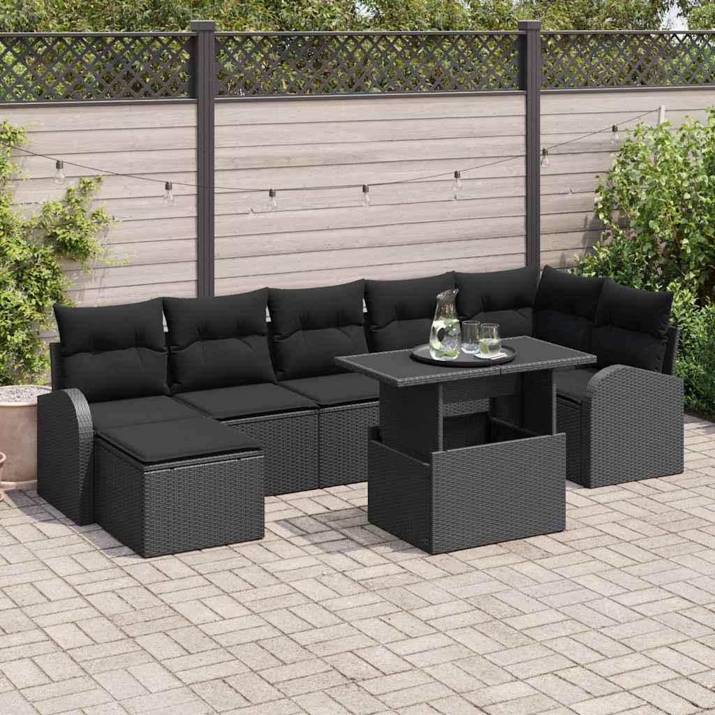 Garden Sofa Set with Cushion 8 pcs Black
