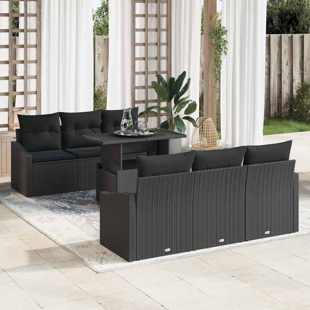 Garden Sofa Set with Storage 7 pcs Black Poly Rattan