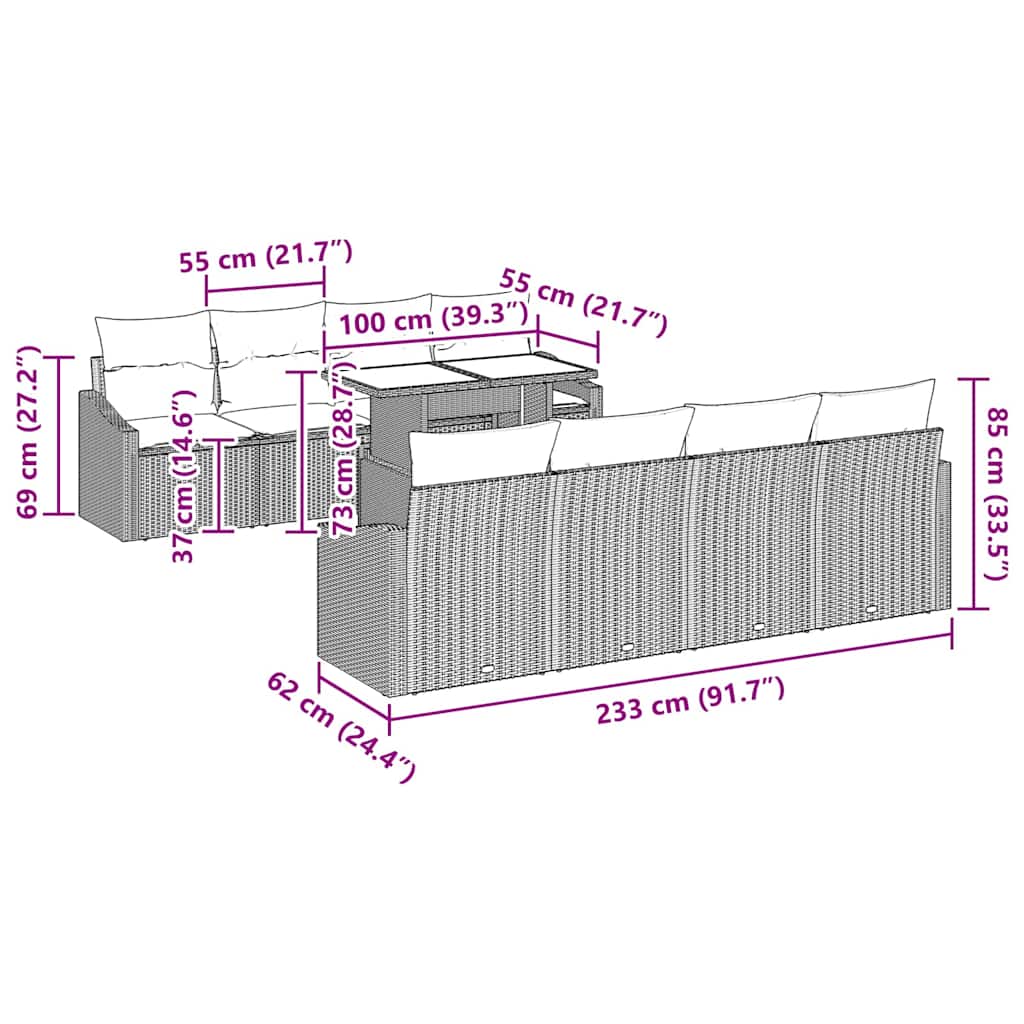Garden Sofa Set with Cushion 7 pcs Grey Poly Rattan