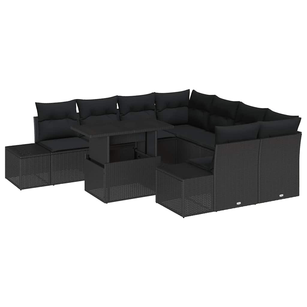 Sofa Set with Cushion Height Adjustable 9 pcs Black Poly Rattan