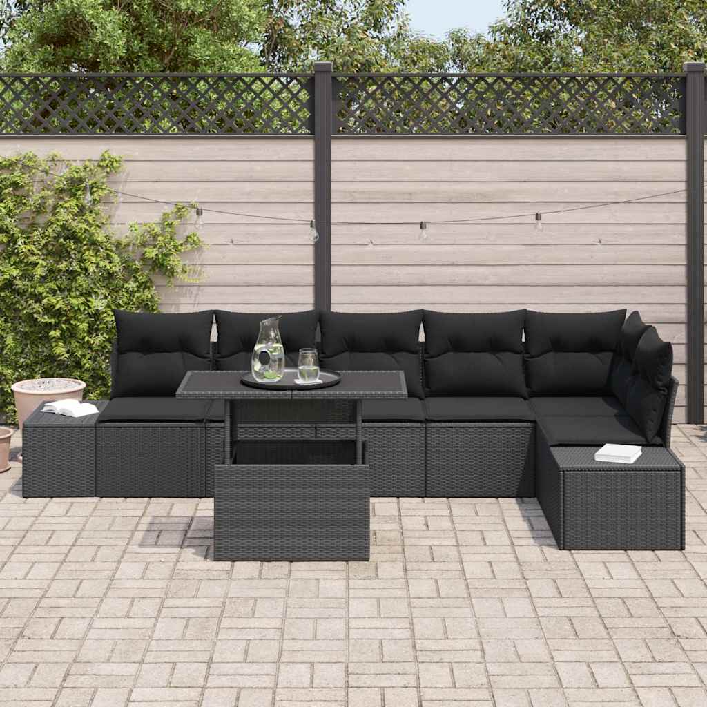 Garden Sofa Set with Cushion with Storage Manual 7 pcs Black