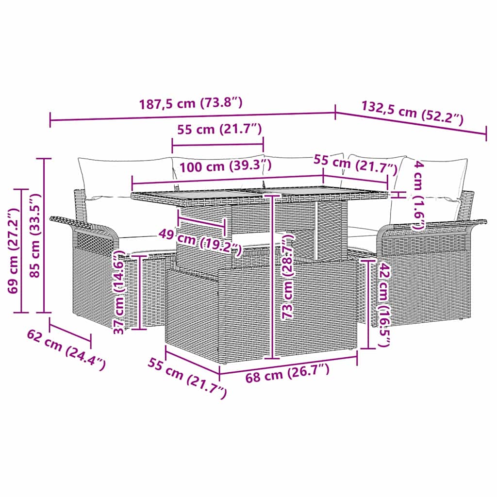 Garden Sofa Set with Cushion Manual 5 pcs Grey