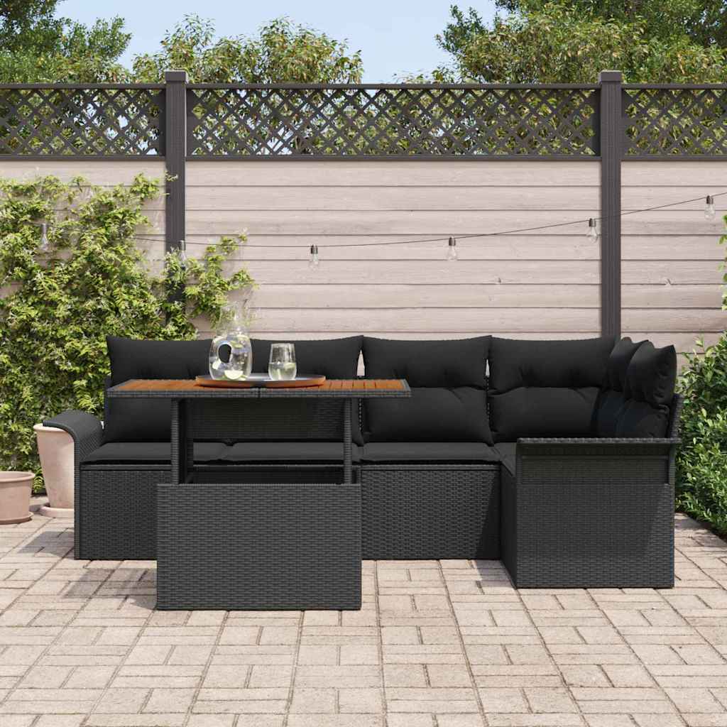 Garden Sofa Set with Cushion 6 pcs Black