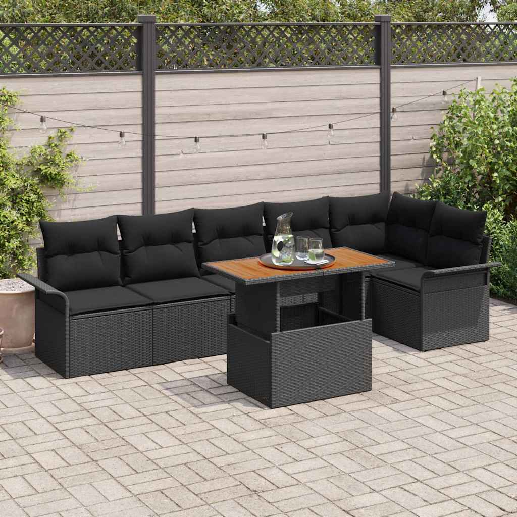 Garden Sofa Set with Cushion 7 pcs Black