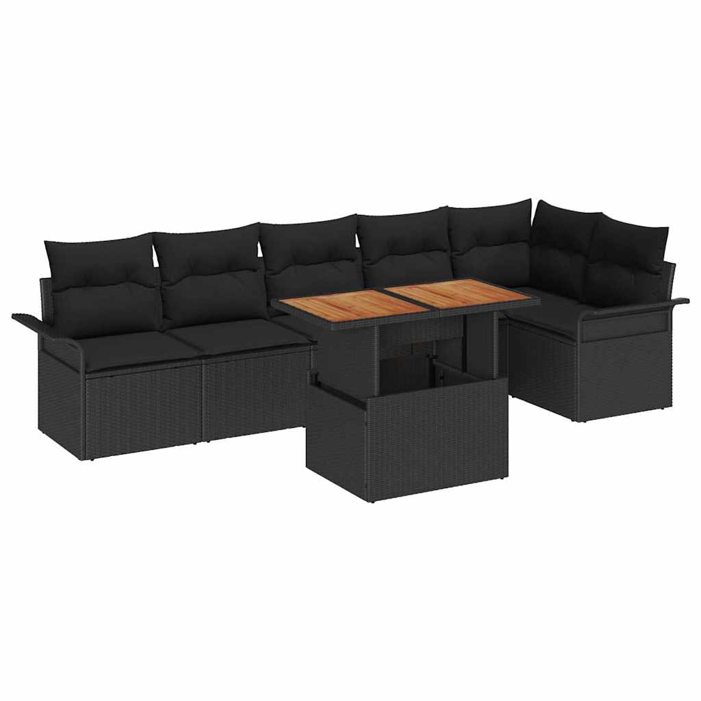 Garden Sofa Set with Cushion 7 pcs Black