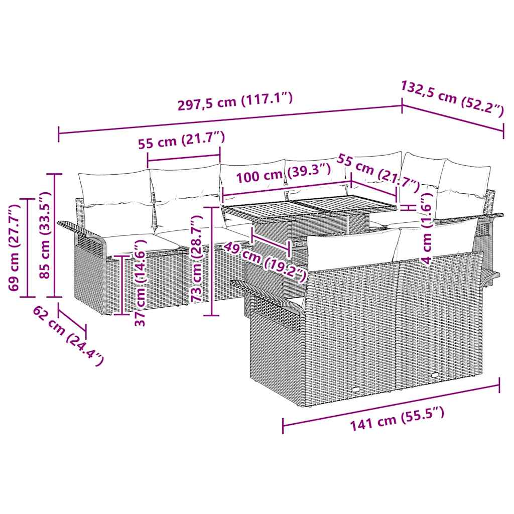 Garden Sofa Set with Cushion 9 pcs Black