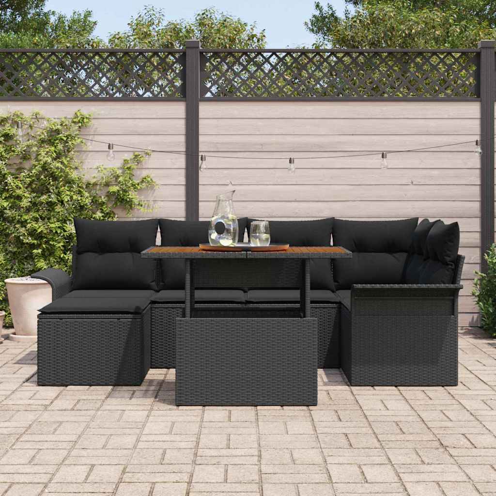 Garden Sofa Set 7 pcs Black Poly rattan and powder-coated steel