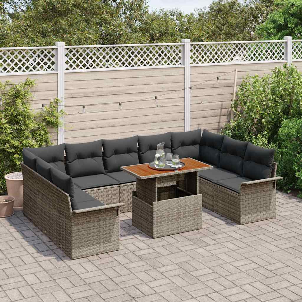 Garden Sofa Set 10 pcs Grey Poly rattan and powder-coated steel