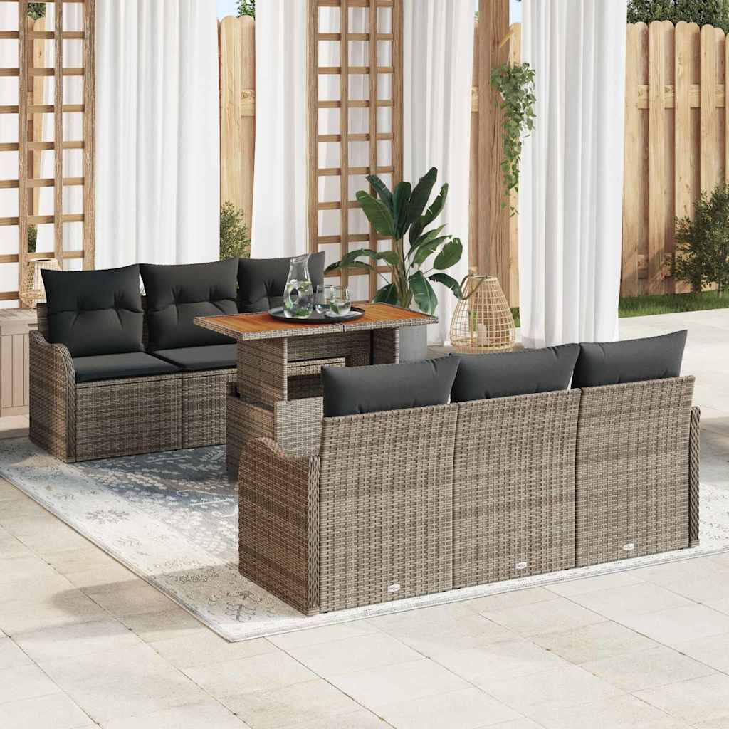 Garden Sofa Set 7 pcs Grey Poly Rattan