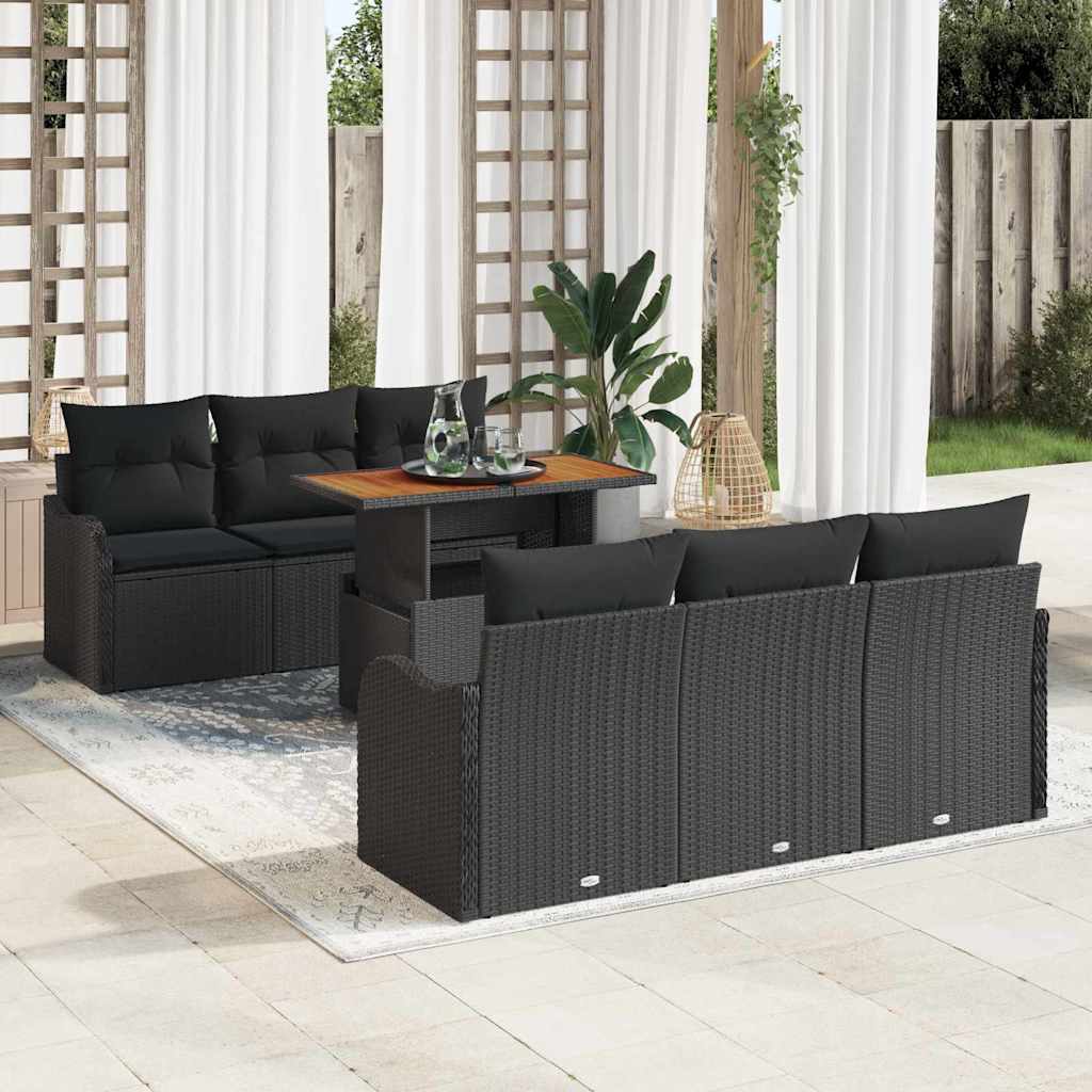 Garden Sofa Set with Cushion 7 pcs Black 100 x 55 x 73 cm