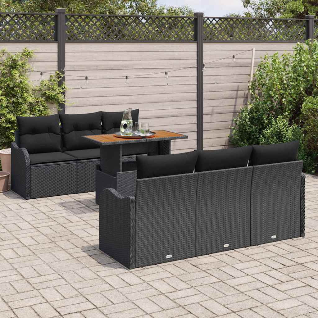 Garden Sofa Set with Cushion 7 pcs Black 100 x 55 x 73 cm