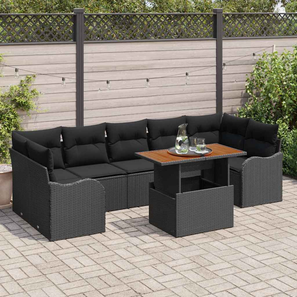 Garden Sofa Set with Cushion Manual 8 pcs Black