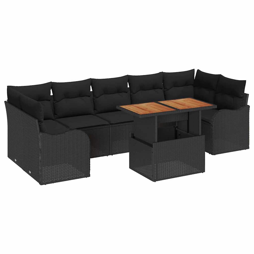 Garden Sofa Set with Cushion Manual 8 pcs Black