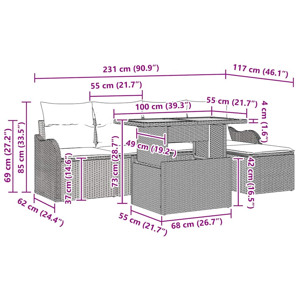Garden Sofa Set with Cushion 6 pcs Black