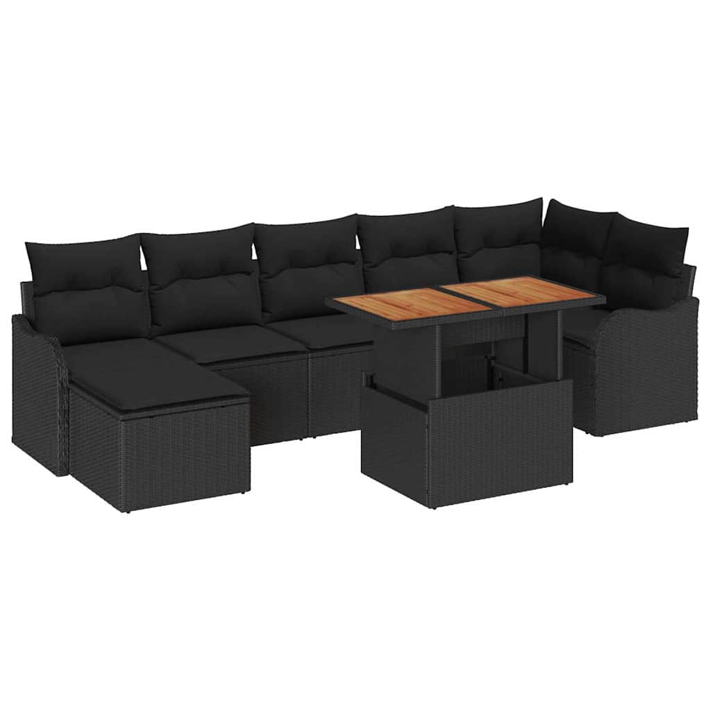 Garden Sofa Set with Cushion with Storage 8 pcs Black