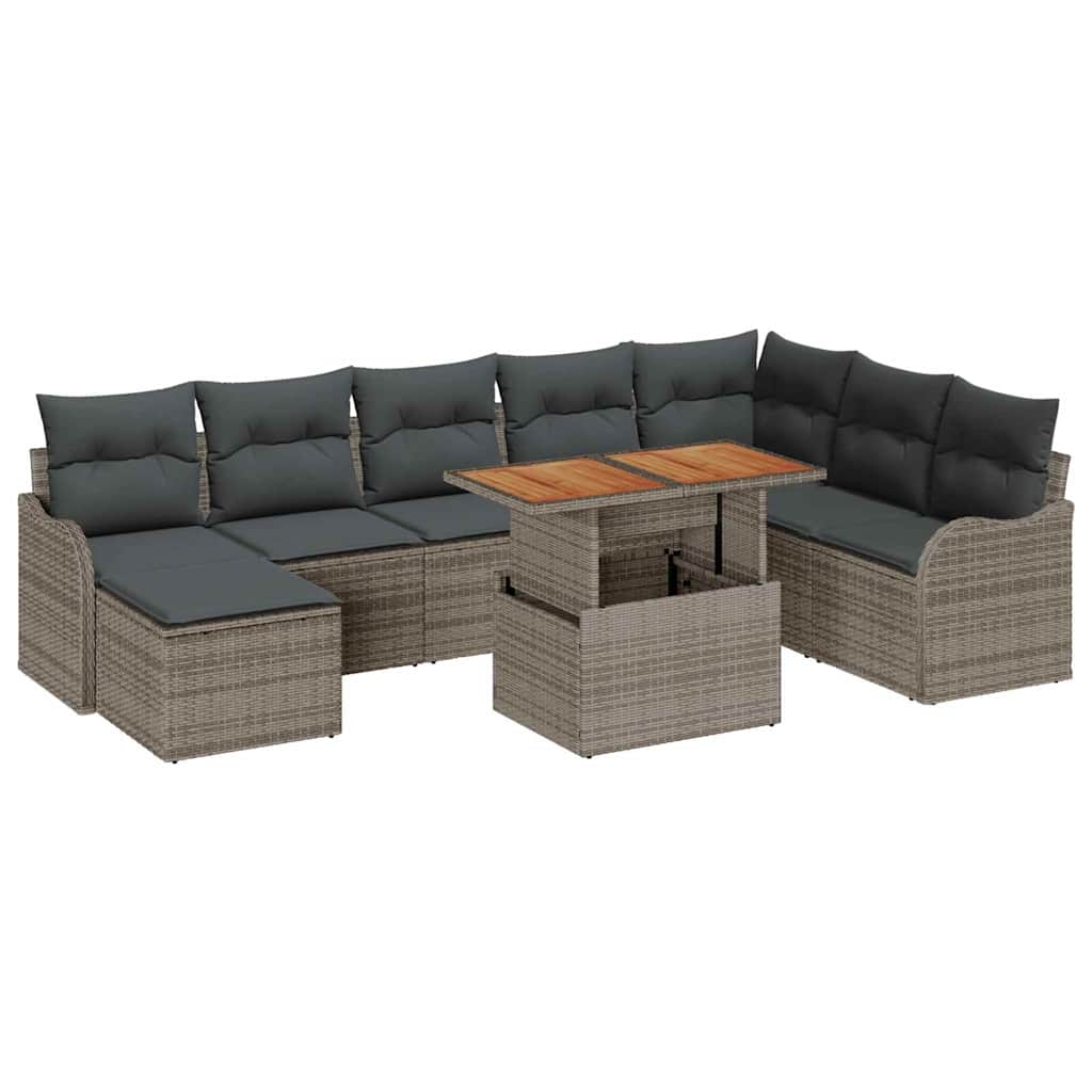 Garden Sofa Set 9 pcs Grey Poly rattan and powder-coated steel