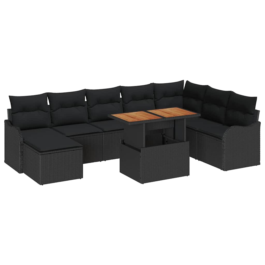 Garden Sofa Set 9 pcs Black Poly rattan and powder-coated steel