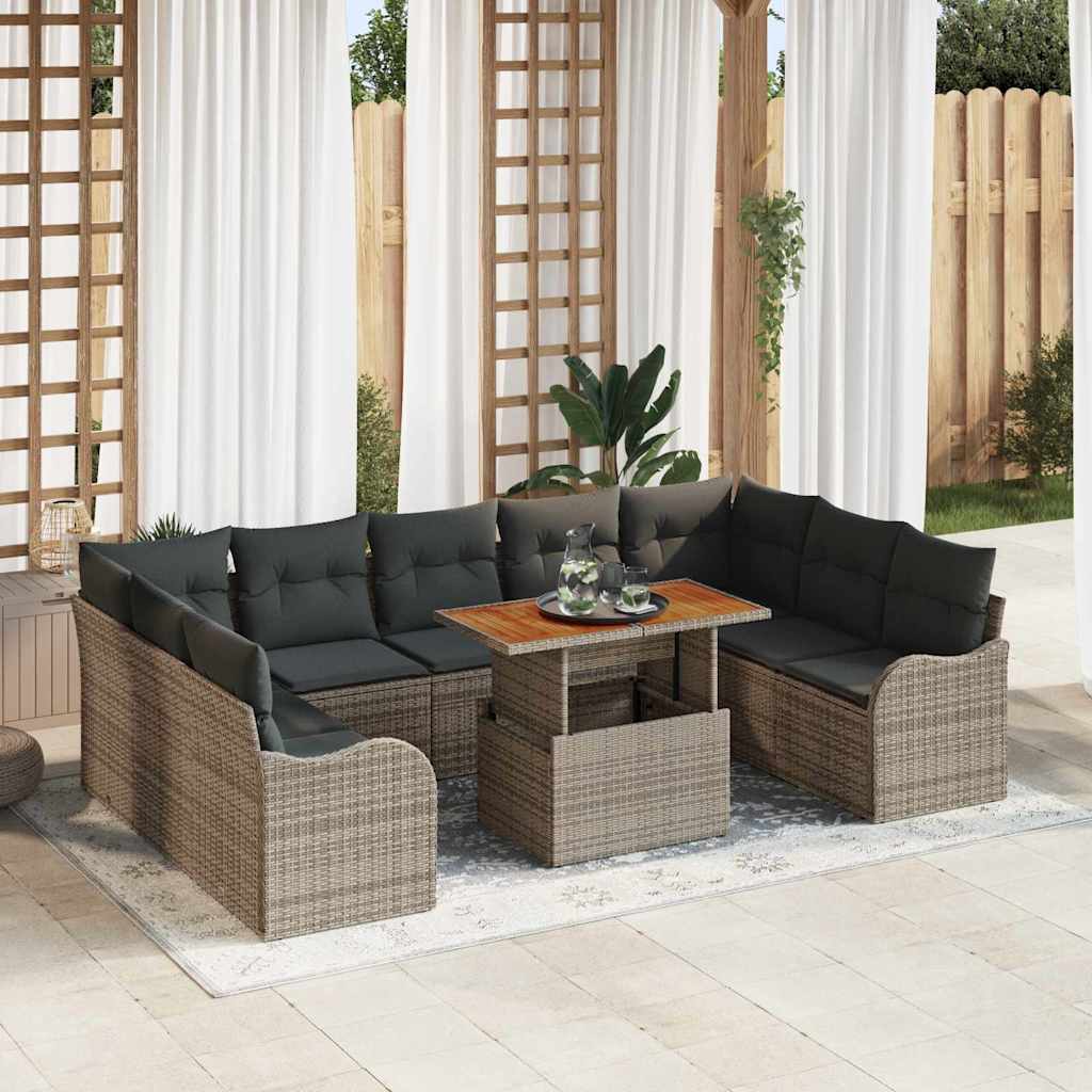 Garden Sofa Set with Cushion 10 pcs Grey 100 x 55 x 73 cm