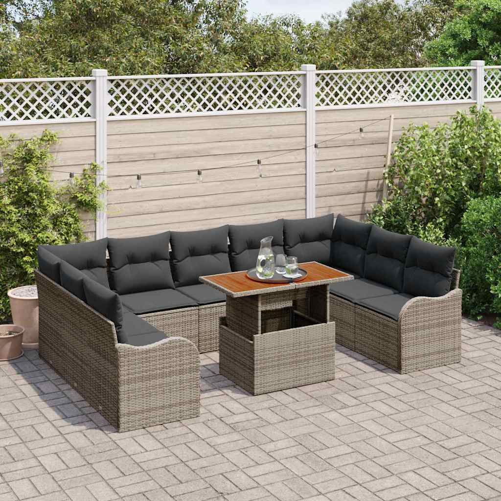 Garden Sofa Set with Cushion 10 pcs Grey 100 x 55 x 73 cm