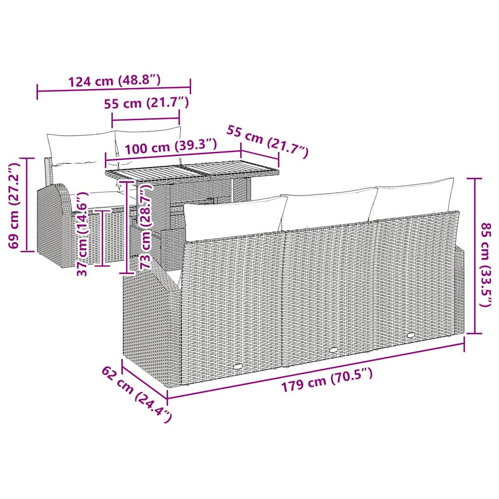 Garden Sofa Set with Cushion 6 pcs Black