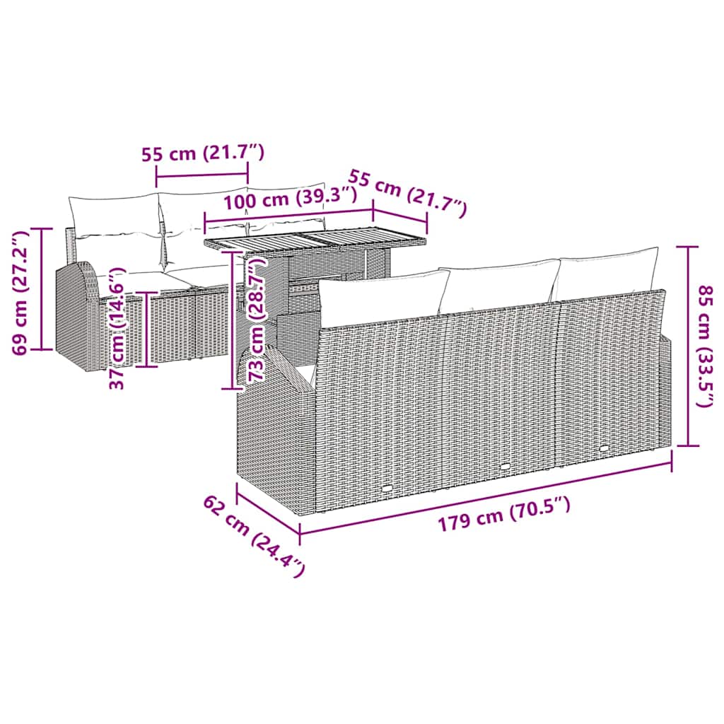 Garden Sofa Set with Cushion 7 pcs Black
