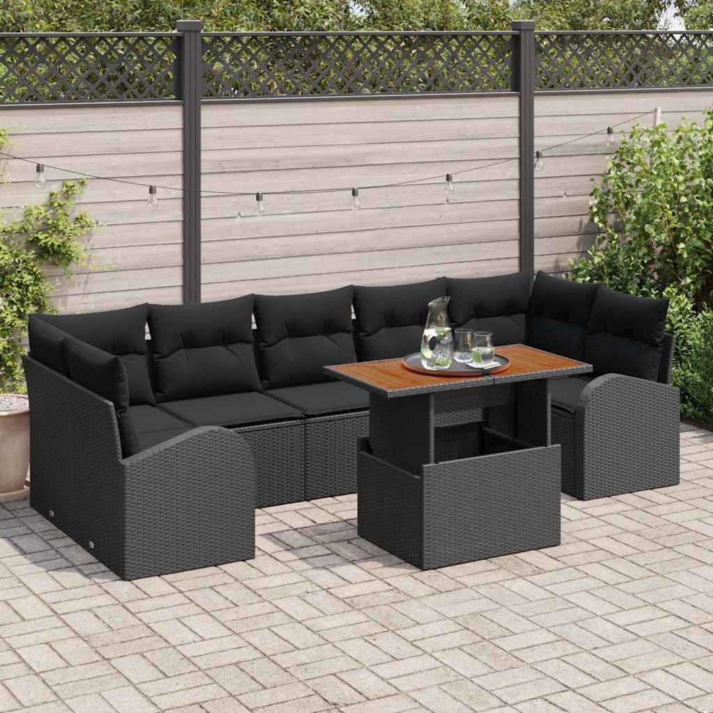 Garden Sofa Set with Cushion 8 pcs Black
