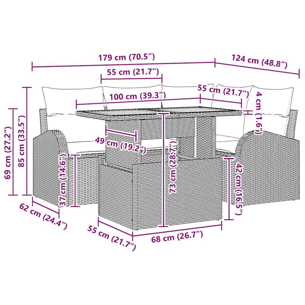 Garden Sofa Set with Cushion 5 pcs Black