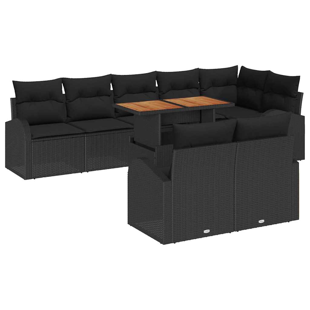 Garden Sofa Set with Cushion 9 pcs Black