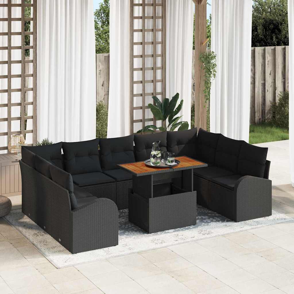 Garden Sofa Set with Cushion 10 pcs Black