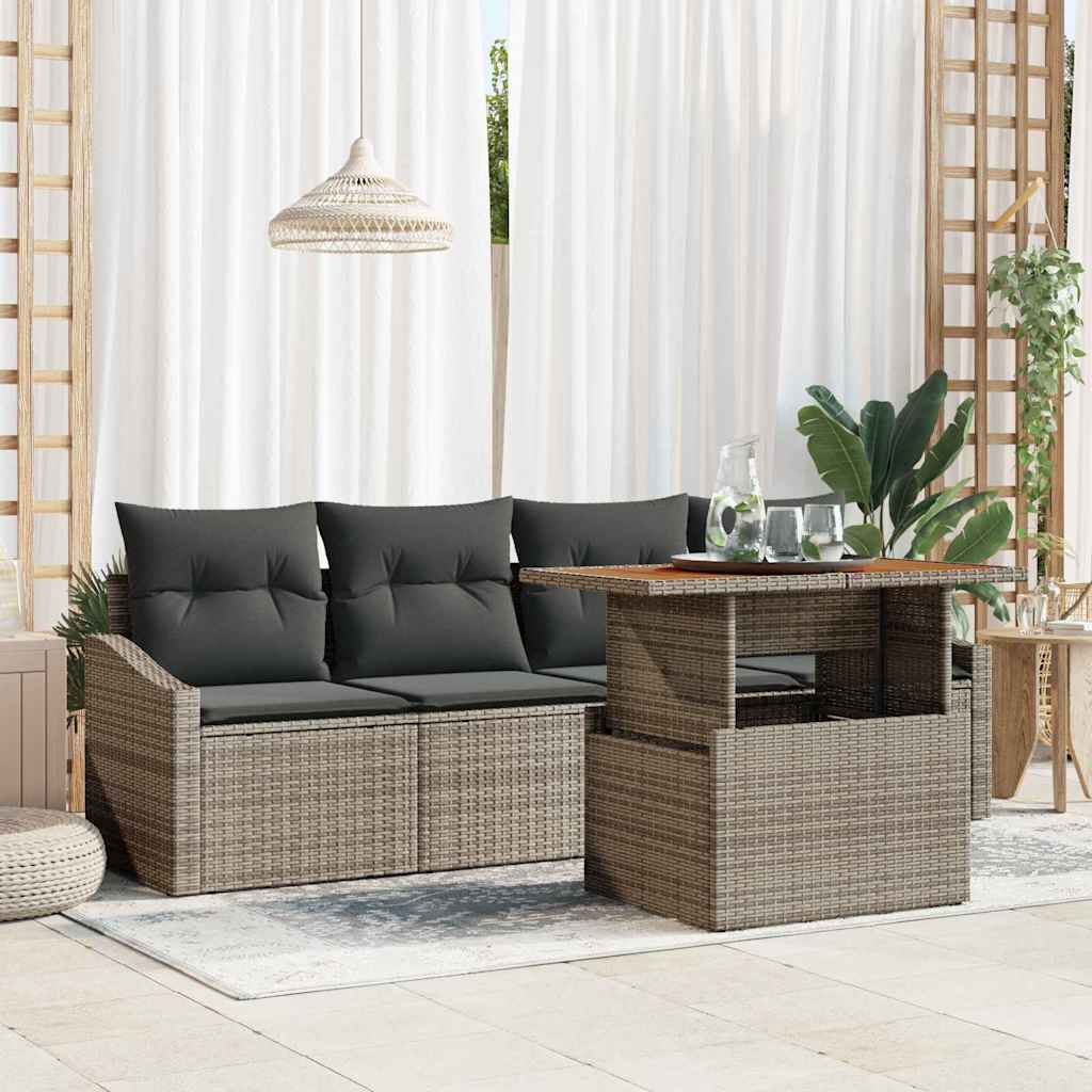 Garden Sofa Set with Cushion 5 pcs Grey Poly rattan