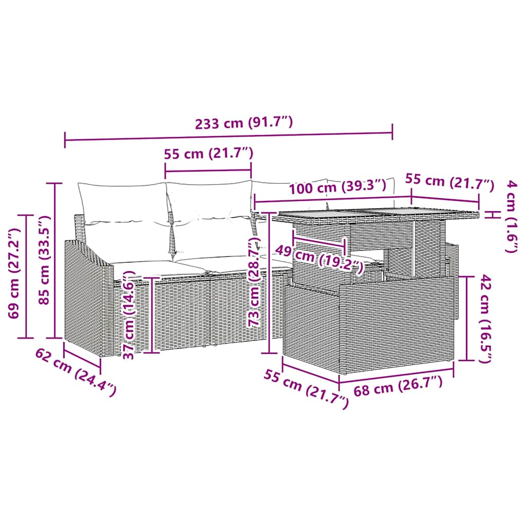 Garden Sofa Set 5 pcs Grey Poly rattan