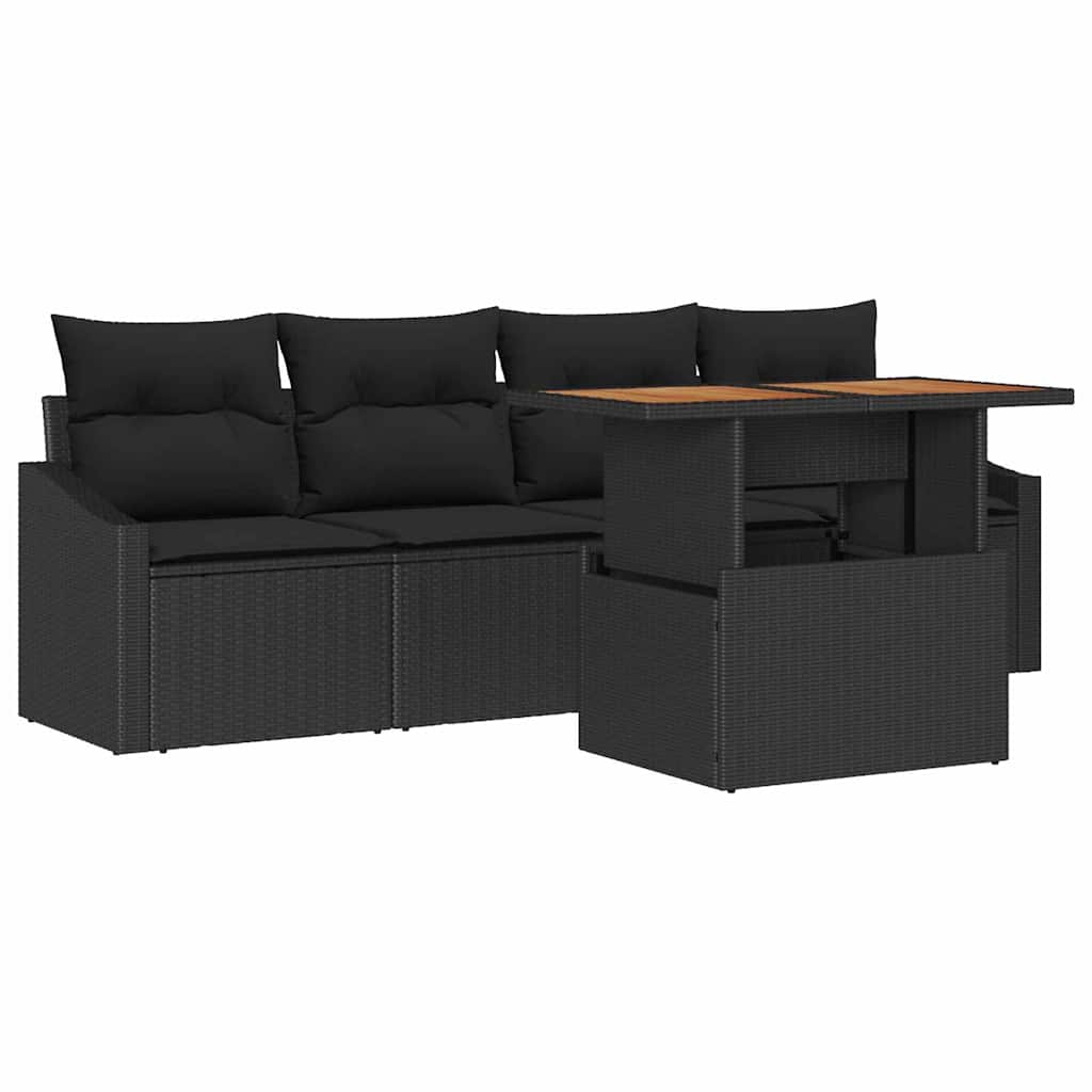 Garden Sofa Set with Cushion 5 pcs Black Poly rattan