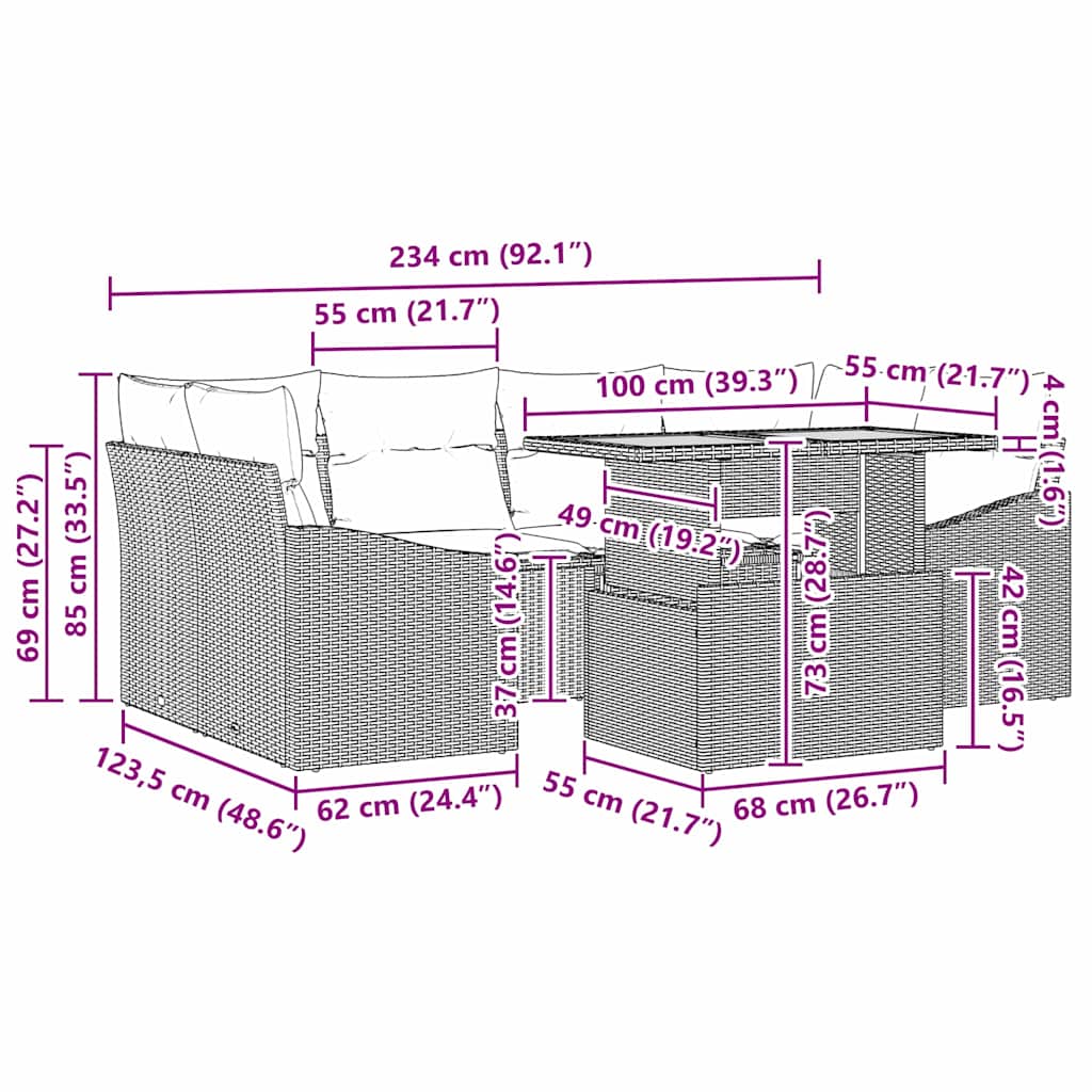 Garden Dining Set with Cushion Black and Brown 100 x 55 x 73 cm
