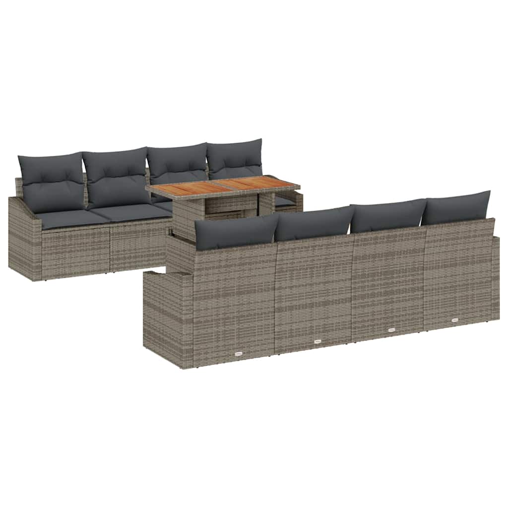 Garden Dining Set with Cushion 9 pcs Grey and Brown