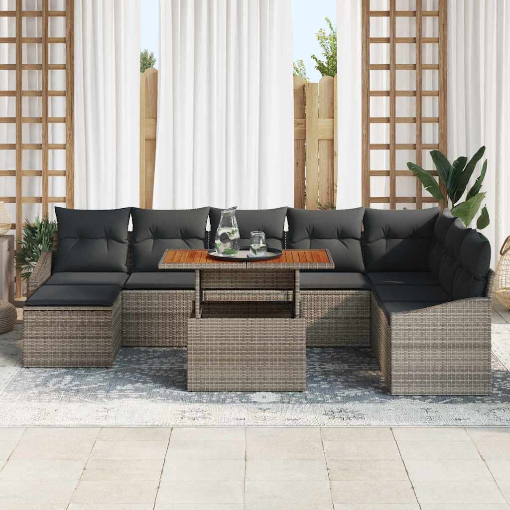 Garden Dining Set with Cushion 9 pcs Grey and Brown