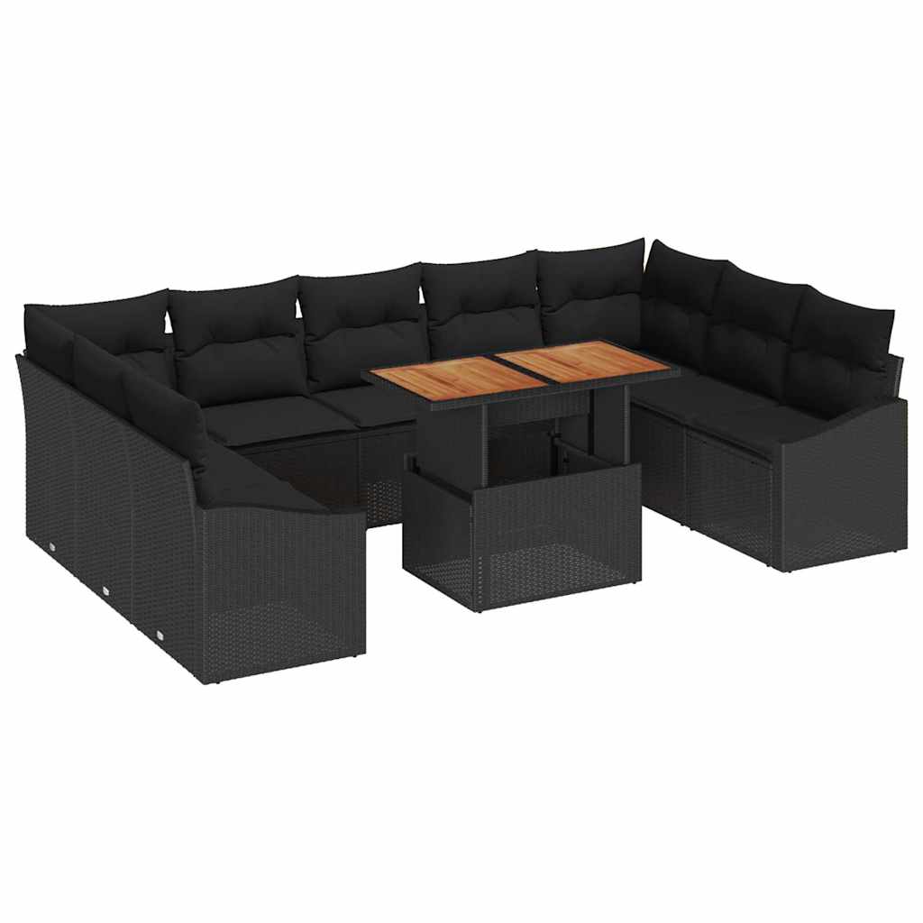 Garden Dining Set with Cushion Manual 10 pcs Black and Brown