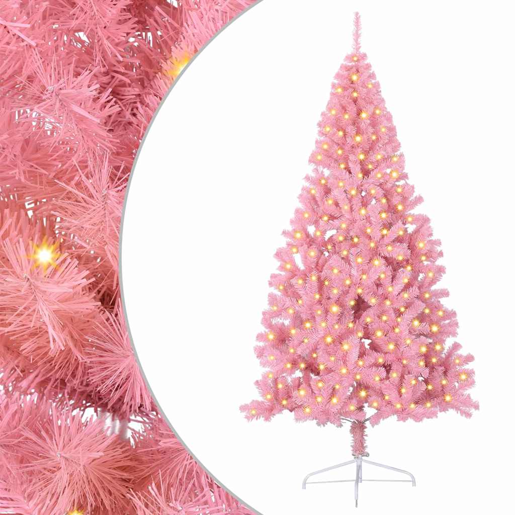 Artificial Pre-lit Christmas Tree with 300 LEDs Pink 210 cm PVC