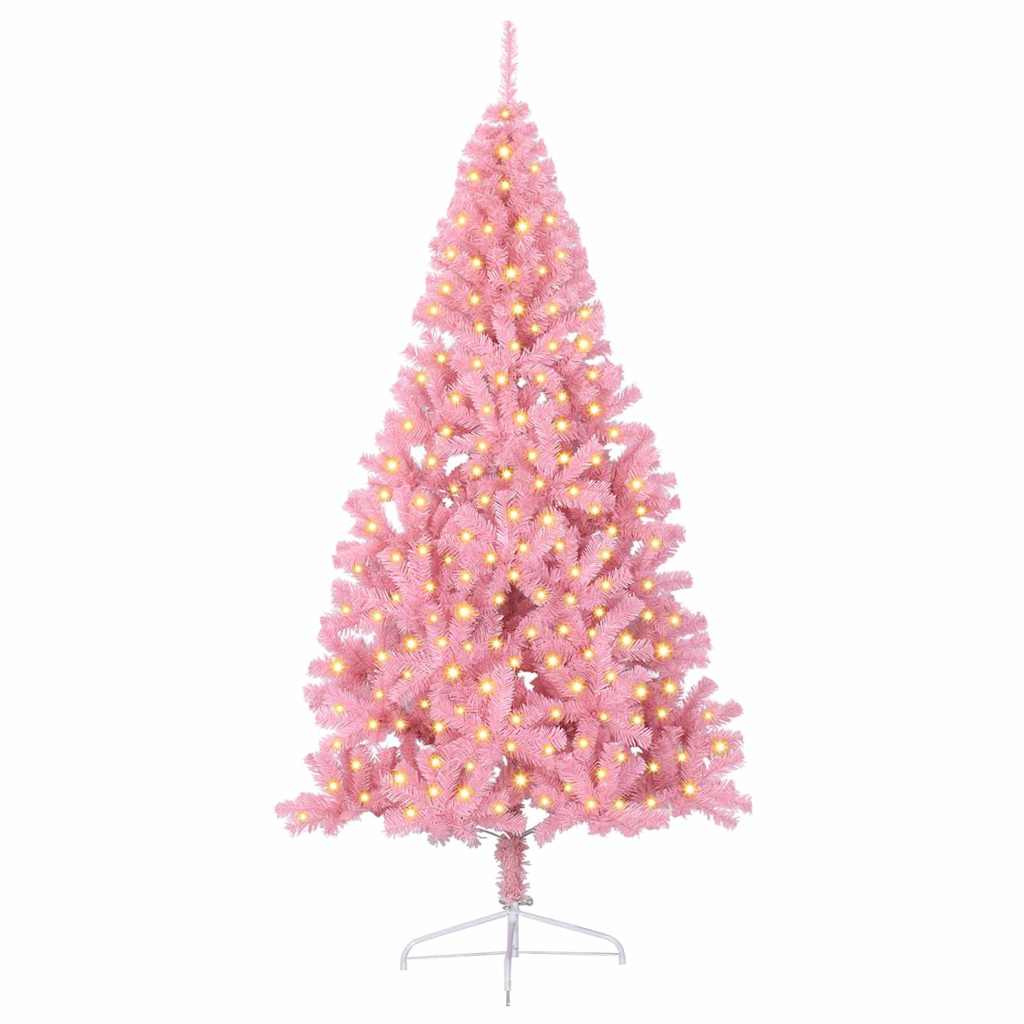Artificial Pre-lit Christmas Tree with 300 LEDs Pink 210 cm PVC