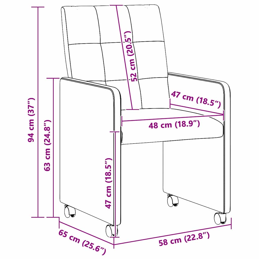 Dining Chairs with Wheels 2 pcs Dark grey 58 x 65 x 94 cm