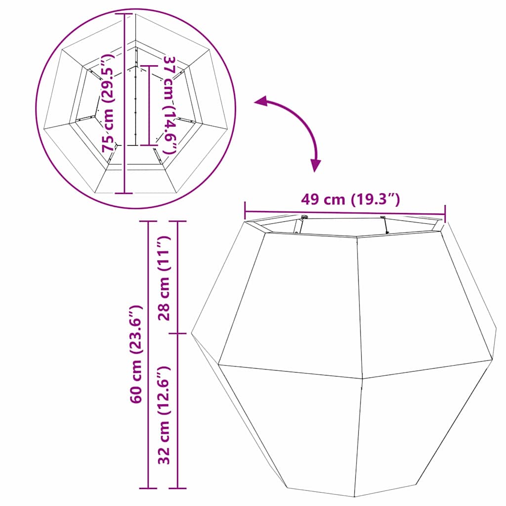 Planter 2 pcs Black 75 x 75 x 60 cm Steel