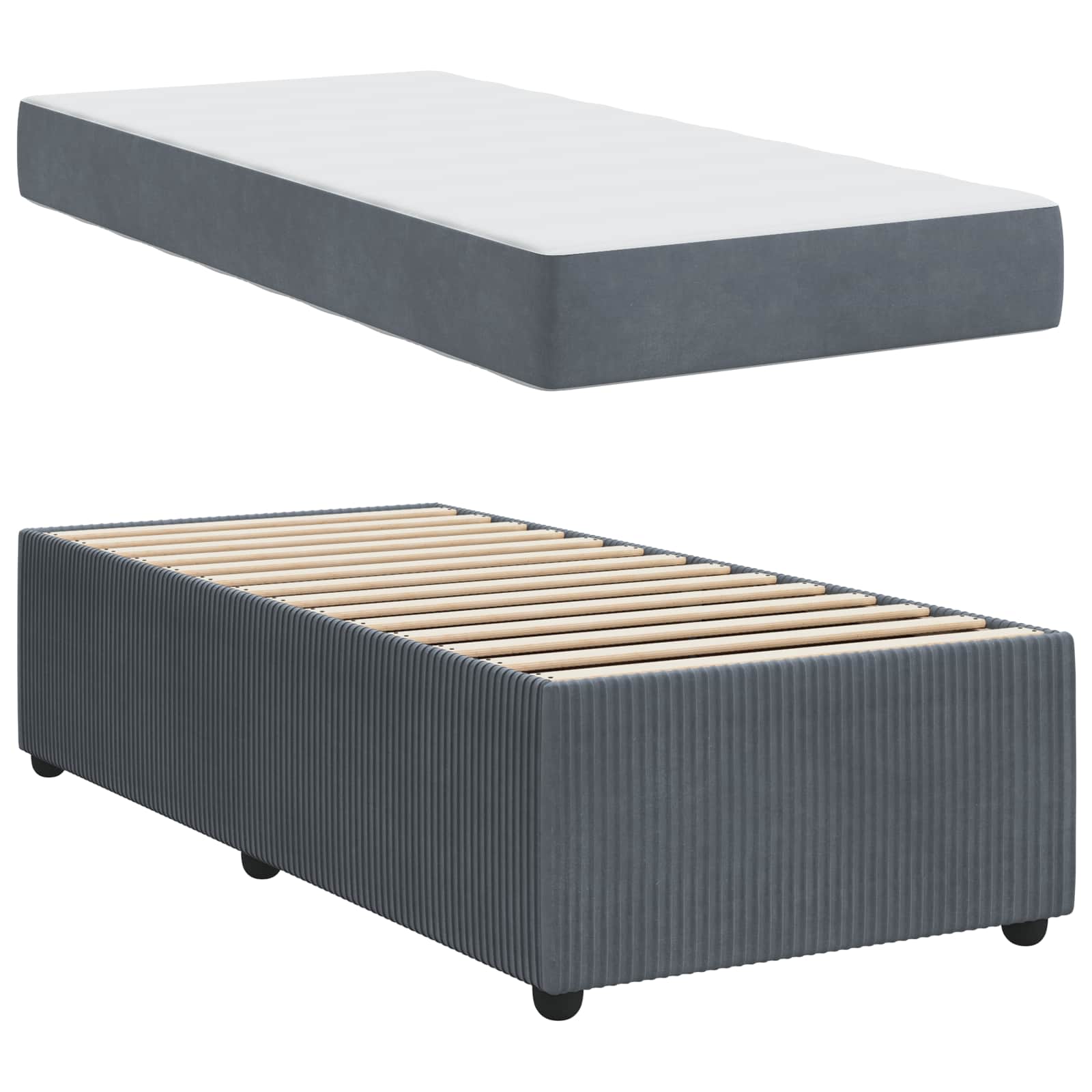 Bed Frame with Mattress Dark Grey 90 x 190 cm Fabric