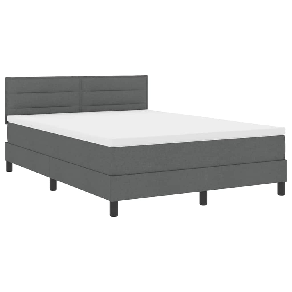 Box Spring Bed Dark Grey and White 152 x 203 cm Fabric