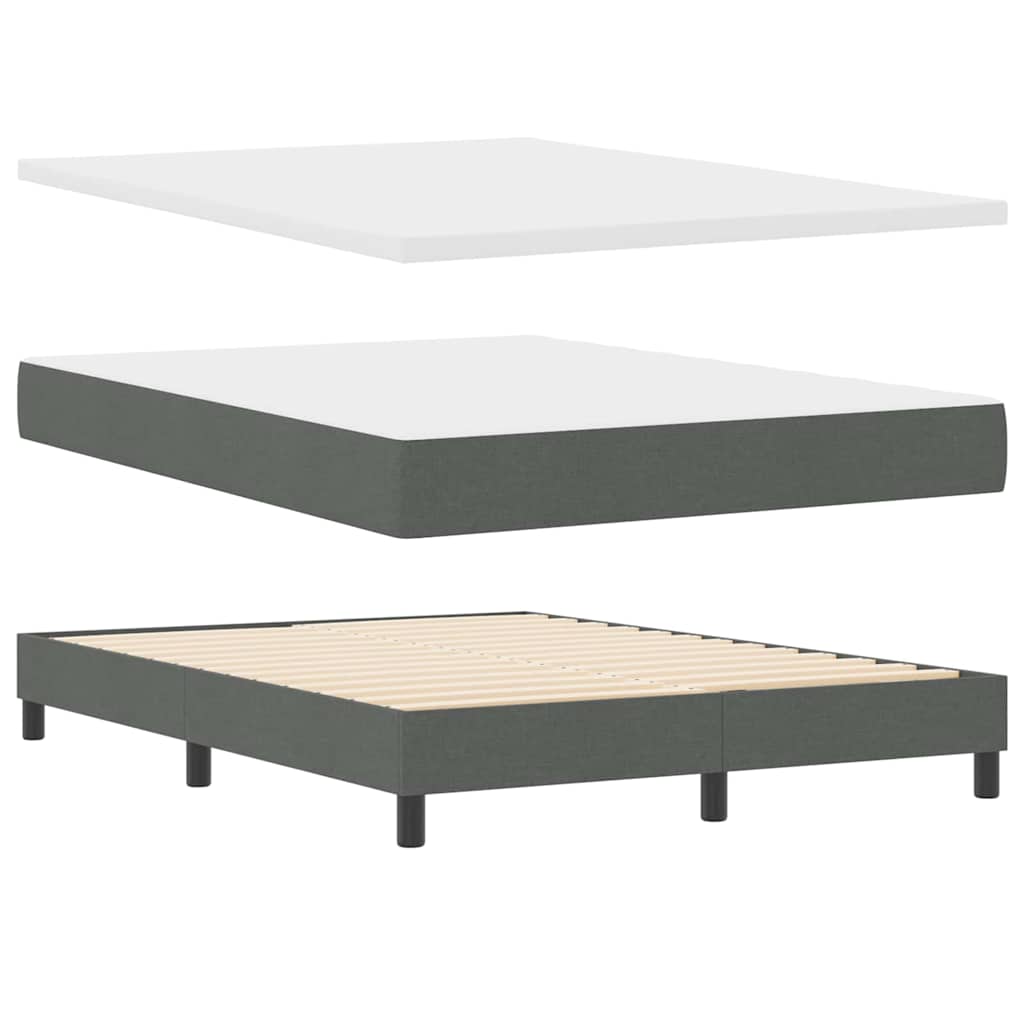 Box Spring Bed Dark Grey and White 152 x 203 cm Fabric