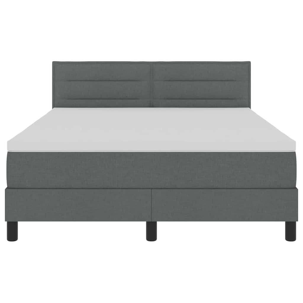Box Spring Bed Dark Grey and White 152 x 203 cm Fabric
