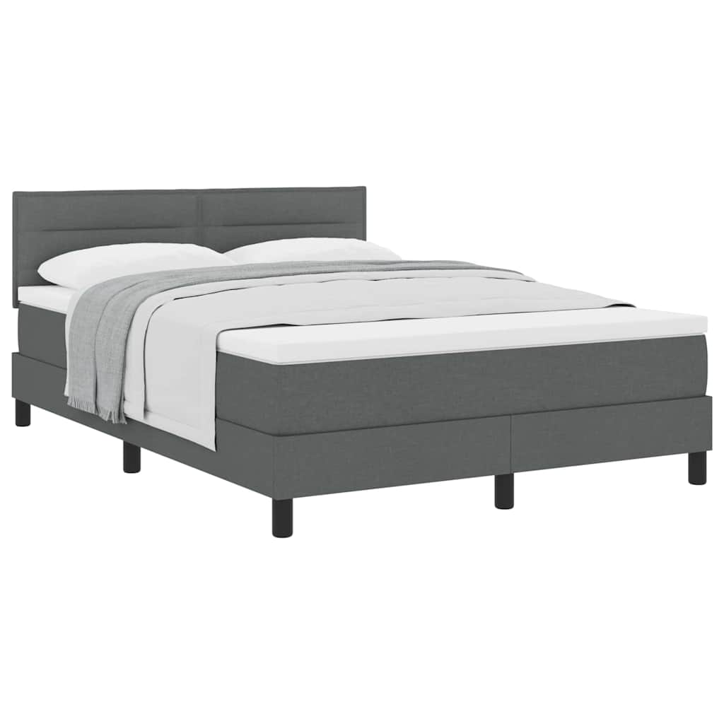 Box Spring Bed Dark Grey and White 152 x 203 cm Fabric