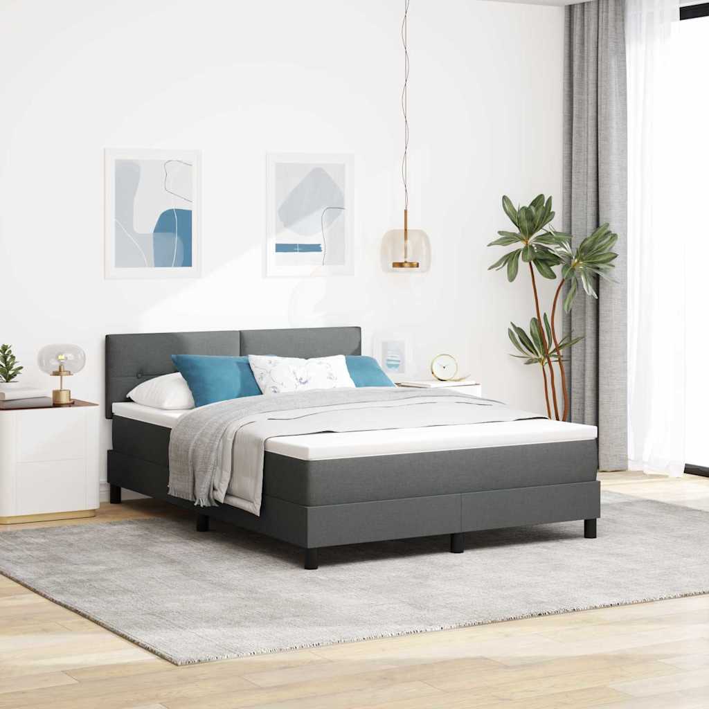 Box Spring Bed Dark Grey and White 152 x 203 cm Fabric